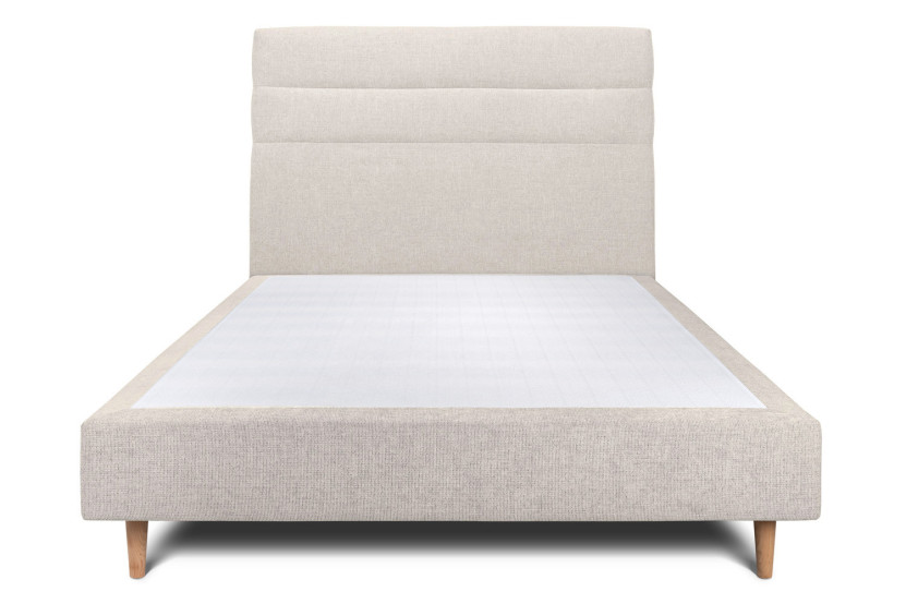 Lit 140x190 avec Sommier tapissier + tête de lit à lignes - Beige Clair